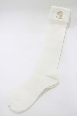 画像1: metamorphose / 折り返しエンブレム刺繍ハイソックス  オフ H-25-12-19-060-ME-ZA-NS-ZH