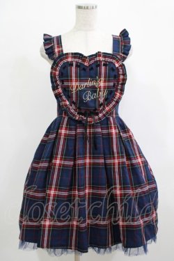 画像1: Ank Rouge / チェックハートフリルジャンパースカート M ネイビー H-25-12-19-016-CA-OP-NS-ZH