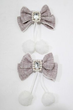 画像2: NOEMIE / ツイードリボンぽんぽんツインテールクリップ  ピンク H-25-12-20-068-LO-AC-NS-ZH