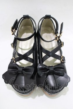 画像1: axes femme kawaii / スカラップ木底風シューズ S(22.5cm) ブラック H-25-12-20-080-AX-SH-NS-ZH