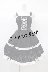 Angelic Pretty / レースアップジャンパースカート Free ブラック H-25-12-21-1034-AP-OP-NS-ZH