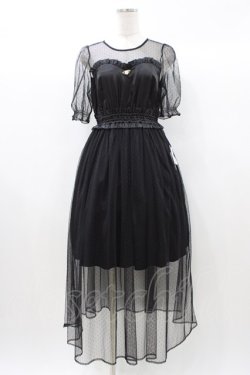 画像1: Ank Rouge / ドットチュールワンピース M ブラック H-25-12-21-1039-CA-OP-NS-ZH