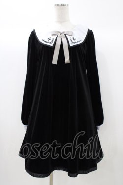 画像1: Amavel / クロス刺繍衿Aラインワンピース Free ブラック/ベロア H-25-12-21-1040-CA-OP-NS-ZH