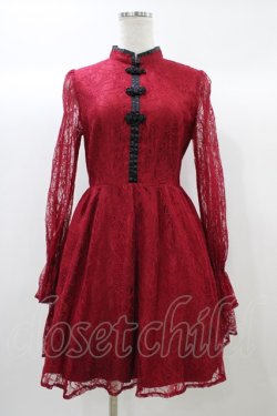 画像1: Ank Rouge / レースチャイナワンピース M レッド H-25-12-21-1049-CA-OP-NS-ZH