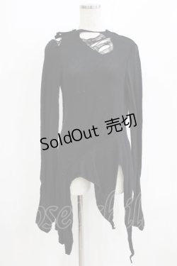 画像1: alice auaa / コットンニットダメージカットソー  ブラック H-25-12-22-031-AA-TO-KB-ZH