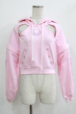 画像1: KRY CLOTHING / 「LUNA」変形スタッズパーカー  ピンク×ピンクストーン H-25-12-22-034-EL-TO-KB-ZH