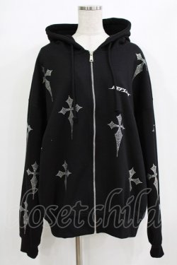 画像1: REFLEM / クロス総柄ラインストーンZIPパーカー  ブラック H-25-12-22-035-PU-TO-KB-ZH