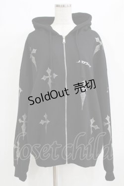 画像1: REFLEM / クロス総柄ラインストーンZIPパーカー  ブラック H-25-12-22-035-PU-TO-KB-ZH