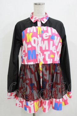 画像1: MINT NeKO / チュール重ねチュニックシャツ  黒×ピンク H-25-12-22-039-HN-BL-KB-ZH