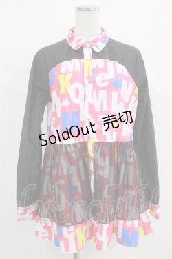 画像1: MINT NeKO / チュール重ねチュニックシャツ  黒×ピンク H-25-12-22-039-HN-BL-KB-ZH