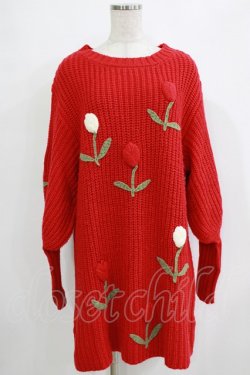 画像1: Candy Stripper / TULIP LOVER KNIT ONE-PIECE  RED H-25-12-22-046-PU-OP-KB-ZH