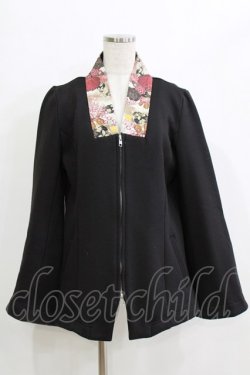 画像1: gouk / 着物衿フロントZIP羽織  黒 H-25-12-22-048-GO-TO-KB-ZH