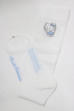 画像1: Candy Stripper / ANGEL【 HELLO KITTY 】SHEER HIGH SOCKS  ホワイト×ブルー H-25-12-22-065-PU-ZA-KB-ZH