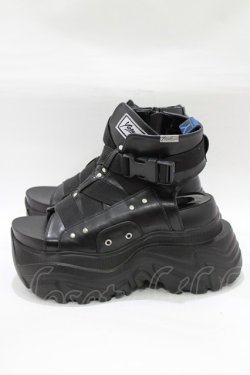 画像2: YOSUKE / 厚底ブーツサンダル L ブラック H-25-12-22-076-PU-SH-KB-ZH