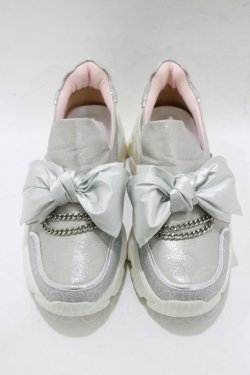 画像1: YOSUKE / 厚底スニーカー L(約24〜24.5cm) リボン/シルバー H-25-12-22-077-PU-SH-KB-ZH