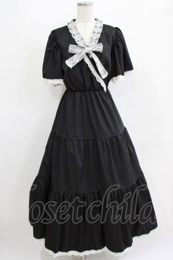 画像1: MR corset / ティアードロングワンピース  ブラック×ホワイト H-25-12-22-007-PU-OP-KB-ZH