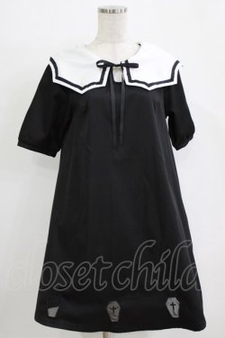 画像1: HELL CAT PUNKS / VAMPカラーワンピース  黒×白 H-25-12-22-014-PU-OP-KB-ZH