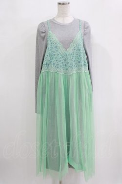 画像1: Candy Stripper / LINGERIE LAYERED DRESS  グレー×ミント H-25-12-22-021-PU-OP-KB-ZH
