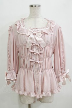 画像1: metamorphose / 【プラスサイズ】スクエアあきフリルブラウス（五分袖） プラスサイズ ピンク H-25-12-23-1049-ME-BL-NS-ZH