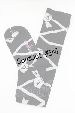 画像1: BABY,THE STARS SHINE BRIGHT / レースアップリボン柄オーバーニーソックス  ブラック H-25-12-23-1069-BA-ZA-NS-ZH