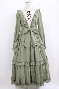 画像1: axes femme kawaii / クラシカルフリルロングワンピ M グリーン H-25-12-23-1020-AX-OP-NS-ZH