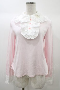 画像1: Angelic Pretty / 襟ロゴ刺繍ジャボ付カットソー Free ピンク H-25-12-24-044-AP-TO-NS-ZH