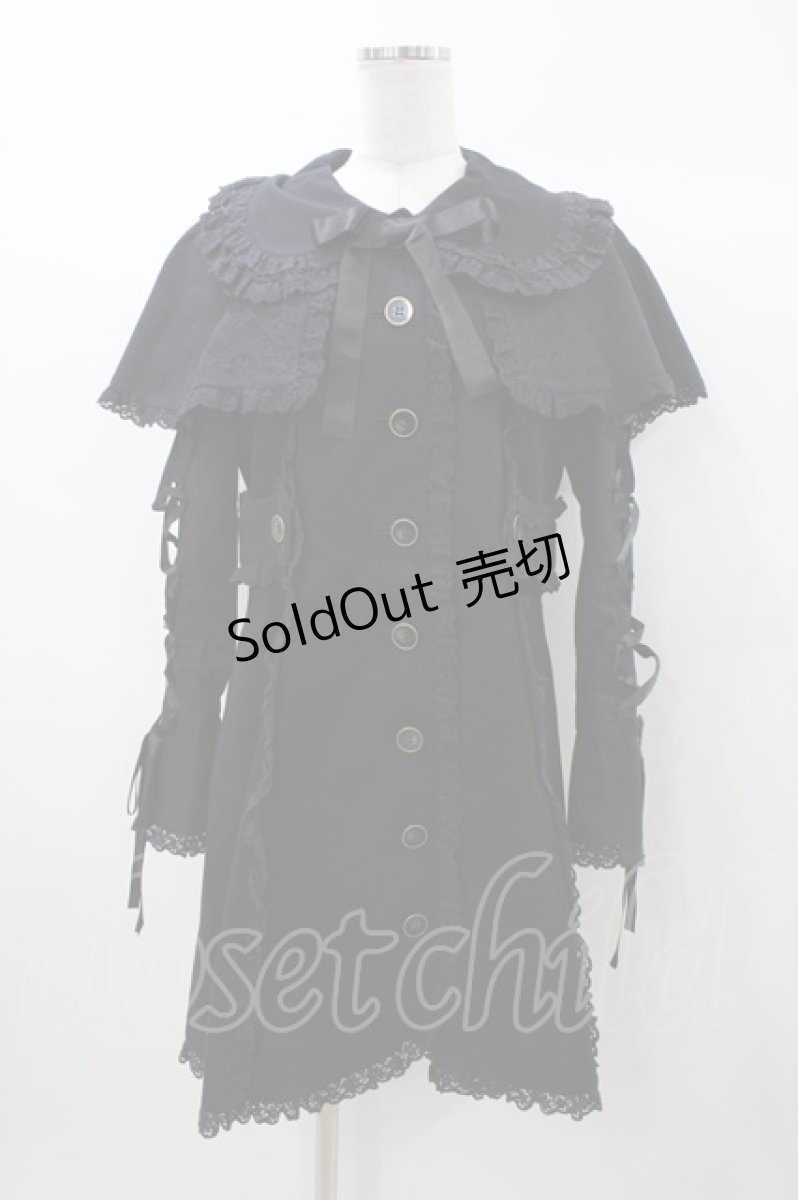 画像1: metamorphose / 刺繍入りケープ付スプリングコート Free ブラック H-25-12-24-049-ME-CO-NS-ZH (1)