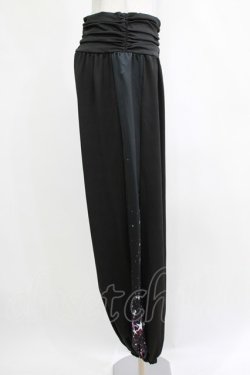 画像4: NieR Clothing / プリント切替ギャザーパンツ  黒 H-25-12-24-1034-PU-PA-KB-ZH