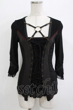 画像1: Ozz Croce / ハーネス風編上トップス  ブラック H-25-12-24-1036-OO-TO-KB-ZH