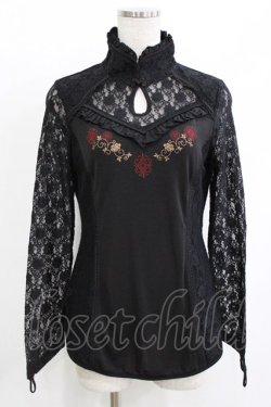 画像1: Ozz oneste / レース切替チャイナトップス  ブラック H-25-12-24-1038-OO-TO-KB-ZH