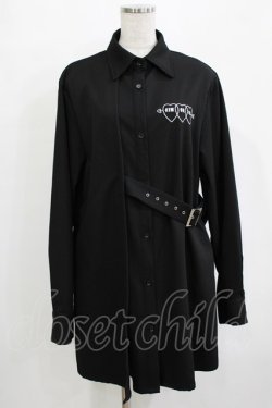 画像1: LISTEN FLAVOR / トリプルハートレイヤードベルトシャツ  ブラック H-25-12-24-1042-PU-OP-KB-ZH