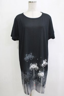 画像1: curiosite / 彼岸花Tシャツワンピース  ブラック H-25-12-24-1045-EL-OP-KB-ZT246