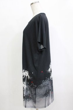 画像2: curiosite / 彼岸花Tシャツワンピース  ブラック H-25-12-24-1045-EL-OP-KB-ZT246