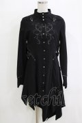 Ozz Croce / 刺繍イレギュラーロングシャツ  ブラック H-25-12-24-1047-OO-BL-KB-ZH