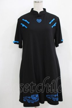 画像1: LISTEN FLAVOR / ドラゴンシュアンシーチャイナワンピ  ブラック×ブルー H-25-12-24-1013-PU-OP-KB-ZH