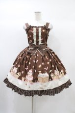 画像1: Angelic Pretty / お菓子の国シャーリングジャンパースカート Free ブラウン H-25-12-24-022-AP-OP-NS-ZH (1)