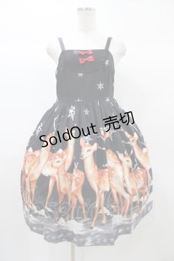 画像1: Pretty Rock Baby（海外ロリータブランド） / snow & deer printジャンパースカート 2 ブラック H-25-12-25-040-LO-OP-NS-ZH