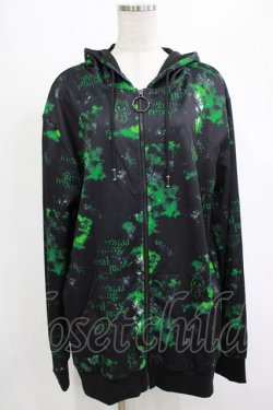 画像1: NieR Clothing / 総柄ZIPパーカー  黒 H-25-12-25-1026-PU-TO-KB-ZH