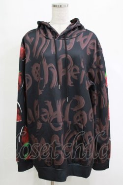 画像1: NieR Clothing / 総柄プルパーカー  黒 H-25-12-25-1029-PU-TO-KB-ZH