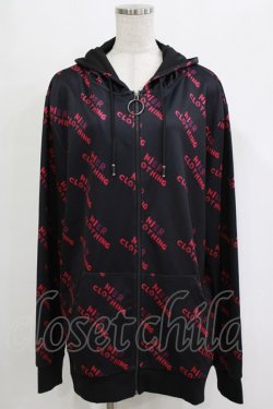 画像1: NieR Clothing / 総柄ZIPパーカー  黒×ピンク H-25-12-25-1035-PU-TO-KB-ZH