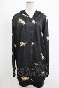 画像1: NieR Clothing / 総柄ZIPパーカー  黒 H-25-12-25-1038-PU-TO-KB-ZH