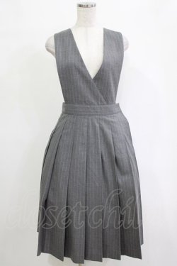 画像1: Jane Marple / ストライプジャンパースカート  グレー H-25-12-25-1043-JM-OP-KB-ZH