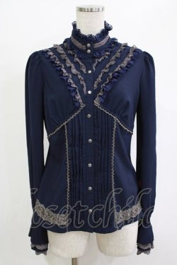 画像1: Ozz Croce / レースタックブラウス  ネイビー H-25-12-25-1045-OO-BL-KB-ZH