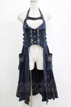 画像1: Ozz oneste / 薔薇刺繍ホルターオーバービスチェ  ネイビー H-25-12-25-1015-OO-TO-KB-ZH