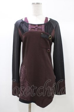 画像1: Ozz Croce / 異素材切替ロングトップス  ボルドー×ブラック H-25-12-26-052-OO-TO-KB-ZH