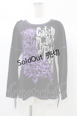 画像1: ALGONQUINS / プリント長袖カットソー  黒×紫 H-25-12-26-056-AL-TO-KB-ZH