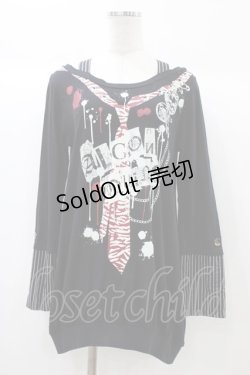 画像1: ALGONQUINS / ストライプ切替プリントロングカットソー  黒 H-25-12-26-057-AL-TO-KB-ZH