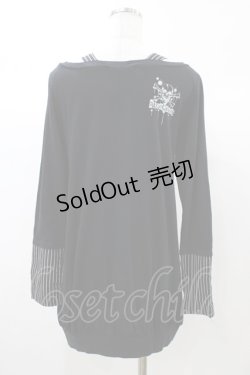 画像2: ALGONQUINS / ストライプ切替プリントロングカットソー  黒 H-25-12-26-057-AL-TO-KB-ZH