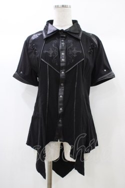 画像1: Ozz Croce / ダブルカラー刺繍ブラウス  ブラック H-25-12-26-058-OO-BL-KB-ZH