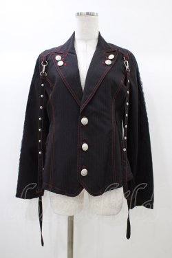 画像1: ALGONQUINS / ストライプジャケット  黒×赤 H-25-12-26-059-AL-JA-KB-ZH